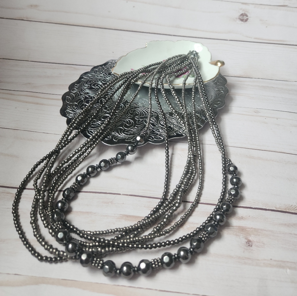 Gun Metal Colored Muti Stand Necklace